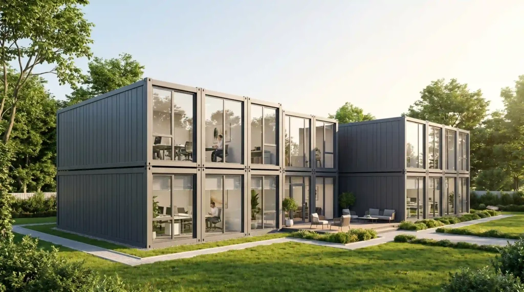Specialized modular medical clinic unit featuring hygienic interior finishes and integrated HVAC systems.