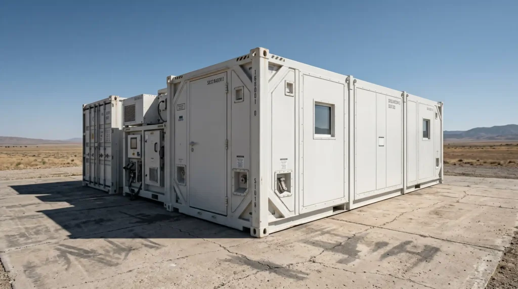 Specialized modular medical clinic unit featuring hygienic interior finishes and integrated HVAC systems.