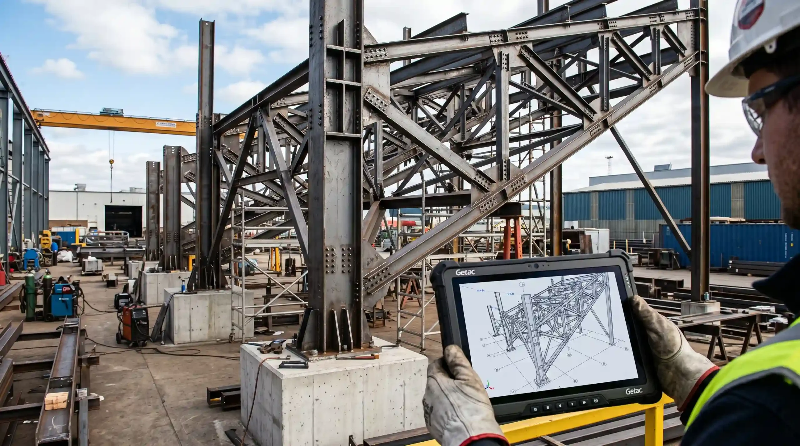Precision-fabricated structural steel components coordinated through 3D BIM detailing for zero-error assembly.
